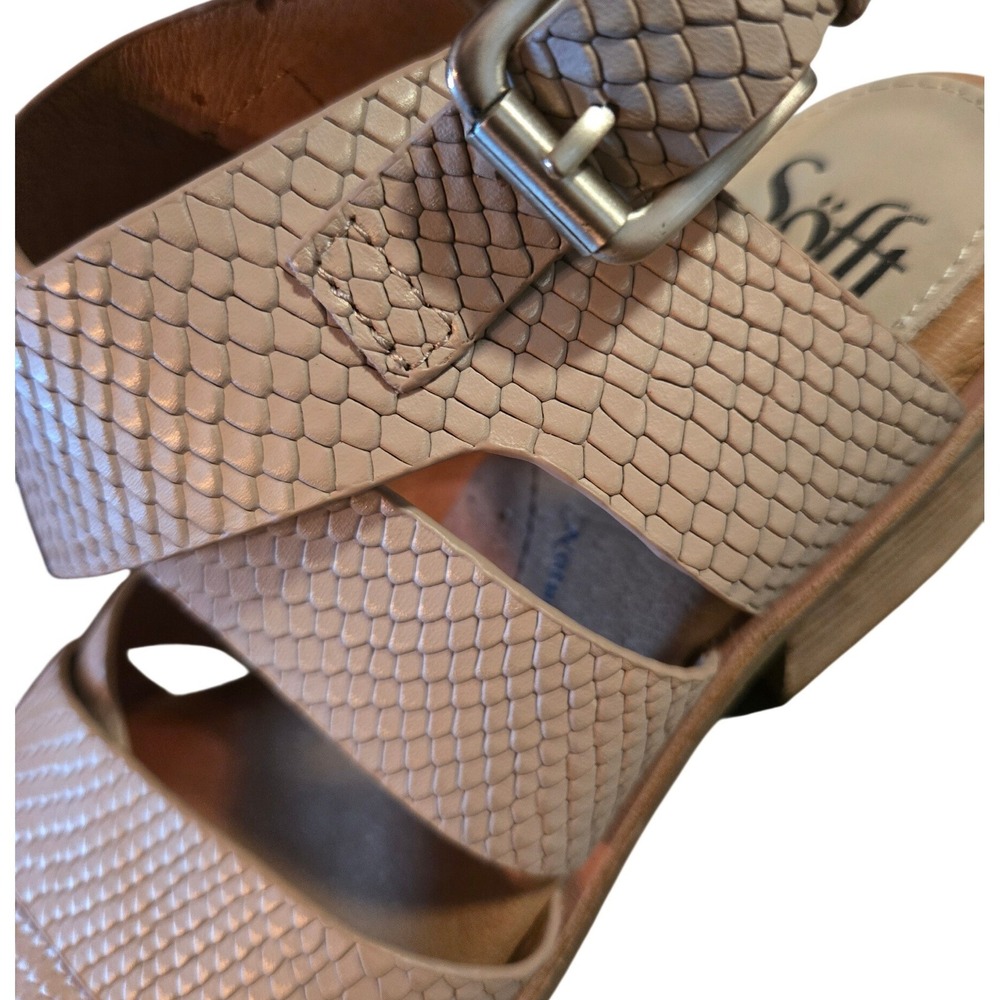 Sofft Leather Block Heel Sandals Women's 8 Nude Snake‎ Embossed Comfort Strappy - Picture 3 of 9